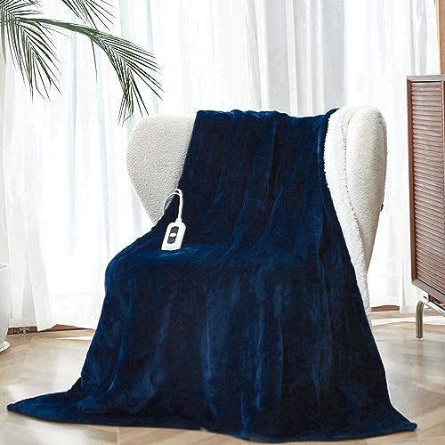 SNUGSUN Heated Blanket Throw Size Soft and Cozy Electric Heating Blanket for Bed Automatic Safety System 6 Heating Levels & 4 Hours Auto-Off 50 x 60 Pageant Blue