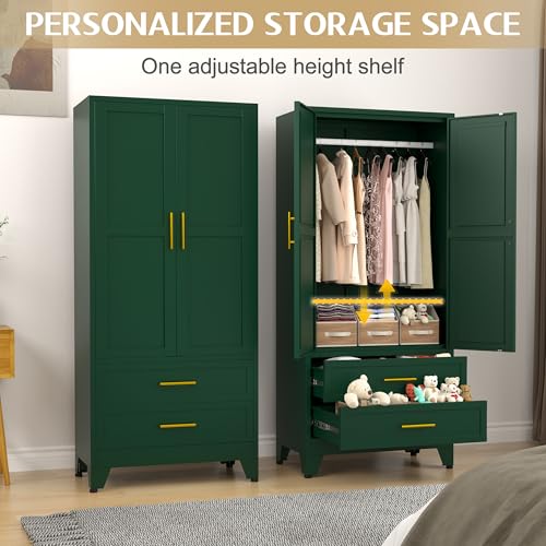 Image of GAIOUS 71 inch Wardrobe Cabinet with 2 Doors, 1 Adjustable Shelf and 2 Drawers