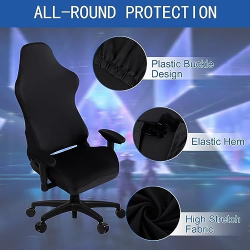 Image of SARAFLORA 2 Pack Gaming Chair Cover, Stretchable Computer Chair Slipcover, Removable for Armchair, Swivel, Gaming, Computer Boss Chair, Spandex, Black