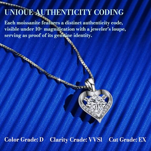 Moissanite Heart Necklace for Women, with Luxury Gift Box, High-Purity D-F Color, Diamond-Level Shiny, Brings Confidence, Radiance, Good Luck & Calm, Gift for Wife or Mom3