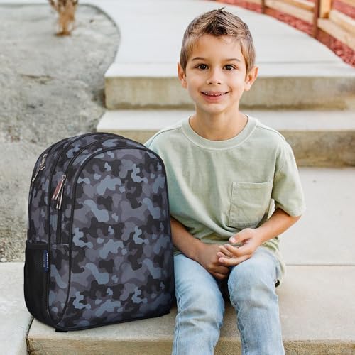 Image of Wildkin 15 Inch Backpack for Kids, Black Camo | Ages 5-10, padded straps, side water bottle pocket - coordinates with matching Wildkin lunch boxes and water bottles