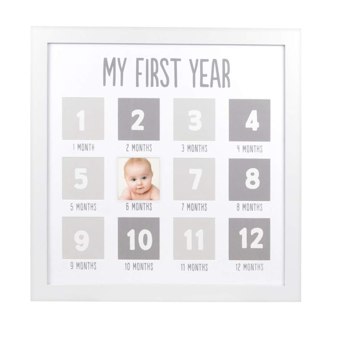 Pearhead My First Year Photo Moments Baby Keepsake Picture Frame, Baby’s First Year Photo Frame, Mother’s Day Accessory, Gender-Neutral Baby Milestone Nursery Décor, White and Gray