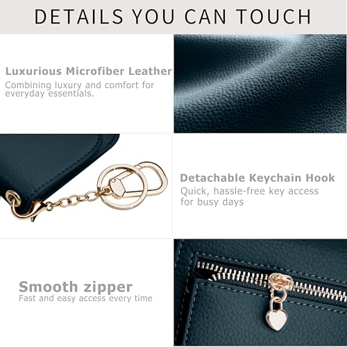 Image of Women Small Wallet RFID Blocking Slim Wallet with Coin Pocket Tri-Fold Credit Card Holder with ID Window and Keychain (Lake Blue)