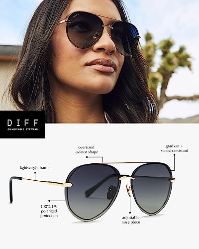DIFF Lenox Polarized Designer Oversized Aviator Sunglasses for Women UV400 Protection, Gold Stainless Steel Frames3