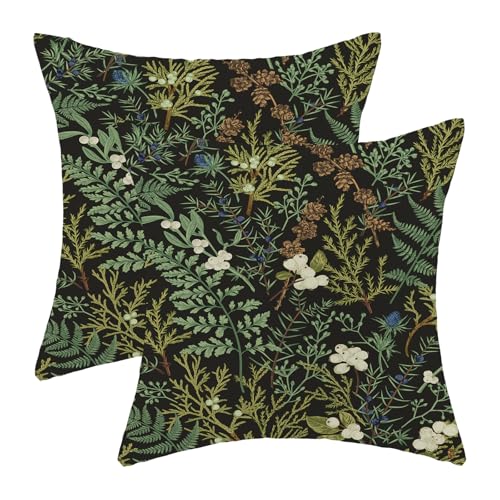 Image of Spring Pillow Covers 22x22 Inch Set of 2,Black Sage Green Wild Flower Plant Throw Pillows Case,Seasonal Vintage Floral Outdoor Decorative Linen Farmhouse Decor Cushion Covers for Sofa Bed Couch