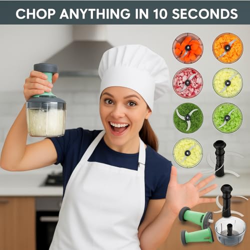 Image of Manual Vegetable Push Chopper 3-Blade | Anti-Slip Food Processor with Unbreakable Plastic Body | Dishwasher Quick Cut Onion, Salad, Tomato, Potato |3 Stainless Steel Blade