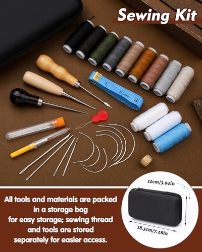 bagerla heavy duty sewing kit 48pcs needle and thread kit with upholstery thread needles sewing awl seam ripper upholstery repair sewing kit for car seats carpets shoes backpacks diy crafting
