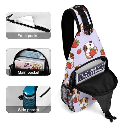 Multipurpose Shoulder Sling Pink Guinea Pig And Strawberry Women Men Unisex, Durable Polyester Daypack Gym Running Shopping Daily Use4