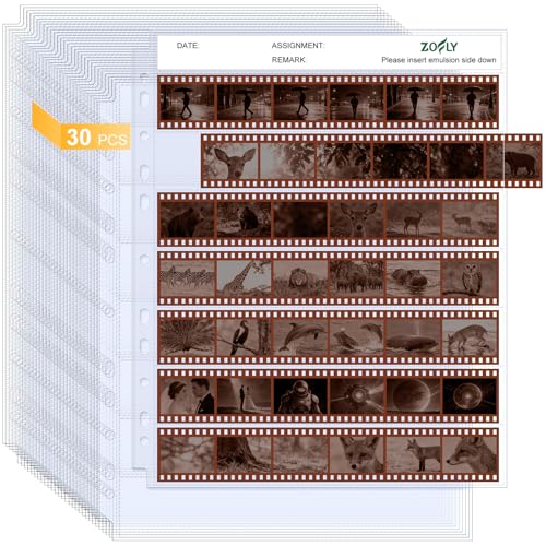 30 Pcs 35mm Film Negative Sleeves Film Negative Storage Album Clear Page Protectors for 135mm/35mm Camera Film Roll Acid-Free 135mm Film Travel Organizer for 3-Ring Binder Holds 1260 Frames