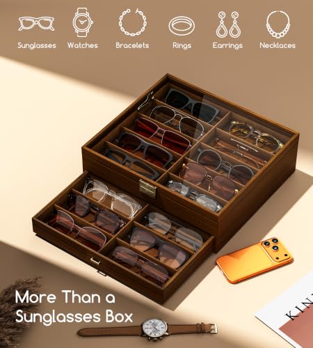 Image of NEWLOOP 10 /20 /30 Wooden Pattern Sunglass Organizer Multiple Pairs of Eyeglass Ultra-thin Frame Storage Box for Women Men