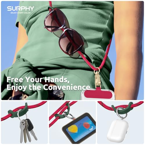 Image of SURPHY Phone Lanyard Crossbody, Phone Strap Crossbody with 2 Tether Tabs | Adjustable Cell Phone Lanyard, Anti Theft Phone Strap, Premium Metal Buckles, Universal Lanyard for Travel, Christmas Red