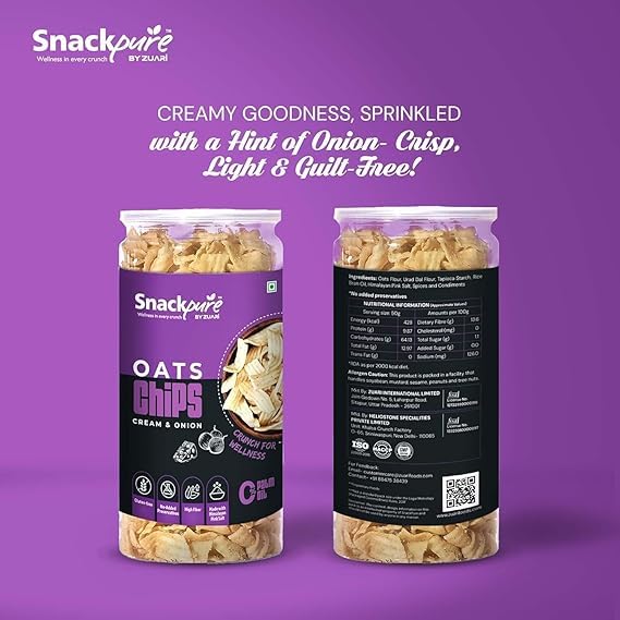 SNACKPURE Oats chips Cream & Onion | No Palm Oil | Gluten Free | Healthy Chips | No Preservatives | 140g - Image 5 thumbnail