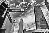 Chicago Michigan Avenue Street Chicago Illinois Black and White Photo Photograph Cool Wall Art Print Poster 18x12