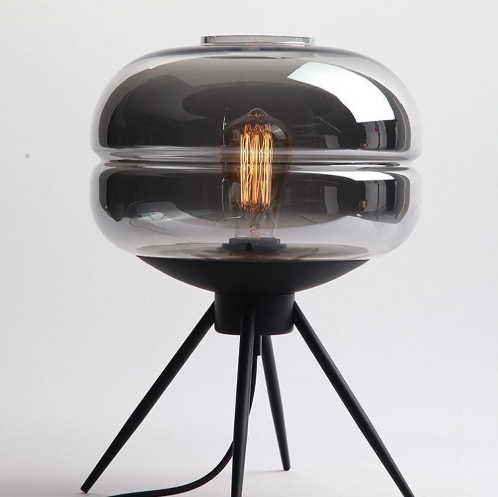 DFAEEKIYO Post-Modern Nightstand Table Light Nordic Reading Lighting with Glass Shade Bedroom Bedside Lamp for Hotel Living Room(Gray Shade)