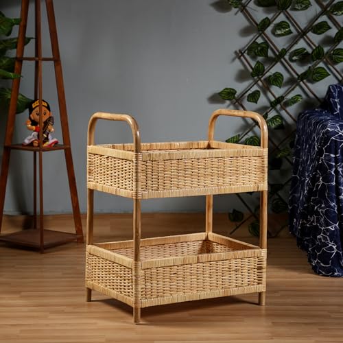 Traditional Indian Furniture Pieces 11 wudflex Rattan Cane Storage Rack with 2 Tier Shelving and Baskets...