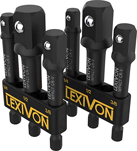 Lexivon [2-Pack] Impact Grade Socket Adapter Set, 3" Extension Bit With Holder | 3-Piece 1/4", 3/8", And 1/2" Drive, Adapt Your Power Drill To High Torque Impact Wrench (Lx-101X2) #TOP2