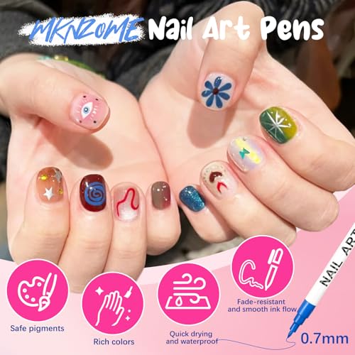 Image of 12 Color Nail Art Pens for Painting Nails, 0.7 MM Nail Polish Pens Drawing Point Liner Acrylic Painted Pen Kit, Waterproof Quick-drying for DIY Nails Art Design Manicure Tools