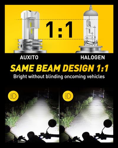 Image of AUXITO H4 Light Bulb Hi /Low for Motorcycle, 400% Brighter, 9003 Bulb 6000K Cool White H4 Fog Light Fanless, Plug and Play, Pack of 1