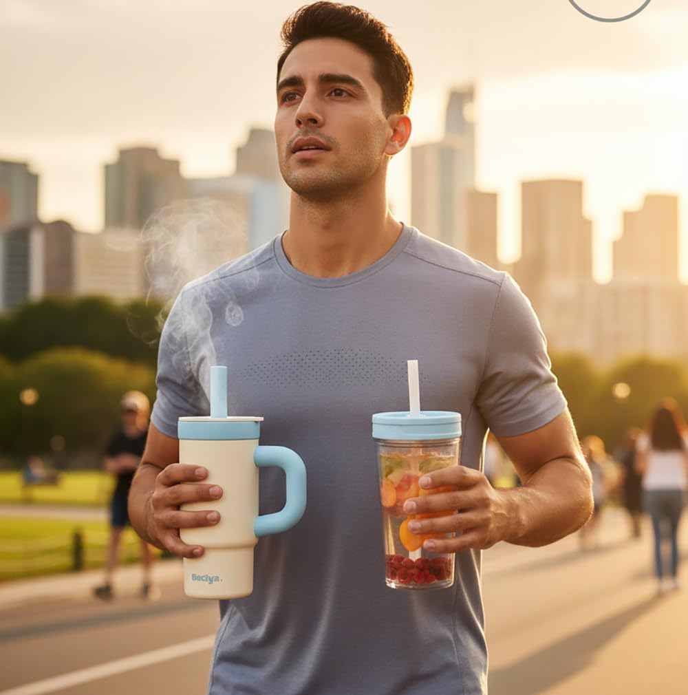 ZZT 17 oz Tumbler with Handle & Straw Lid – Insulated Stainless Steel Water Bottle,dual-use, built-in glass integrated cup,used as glass bottle, easy to clean– Hot/Cold Drink - Image 5