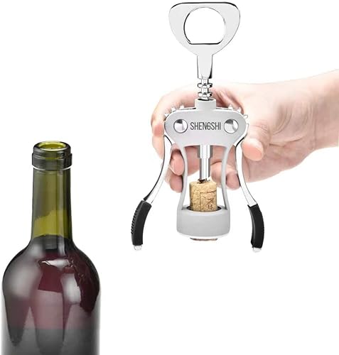 Vista 5 de shengshi Abridor de botellas de vino Sacacorchos de ala premium de aleación de zinc Abridor de botellas de vino con abrelatas Gris