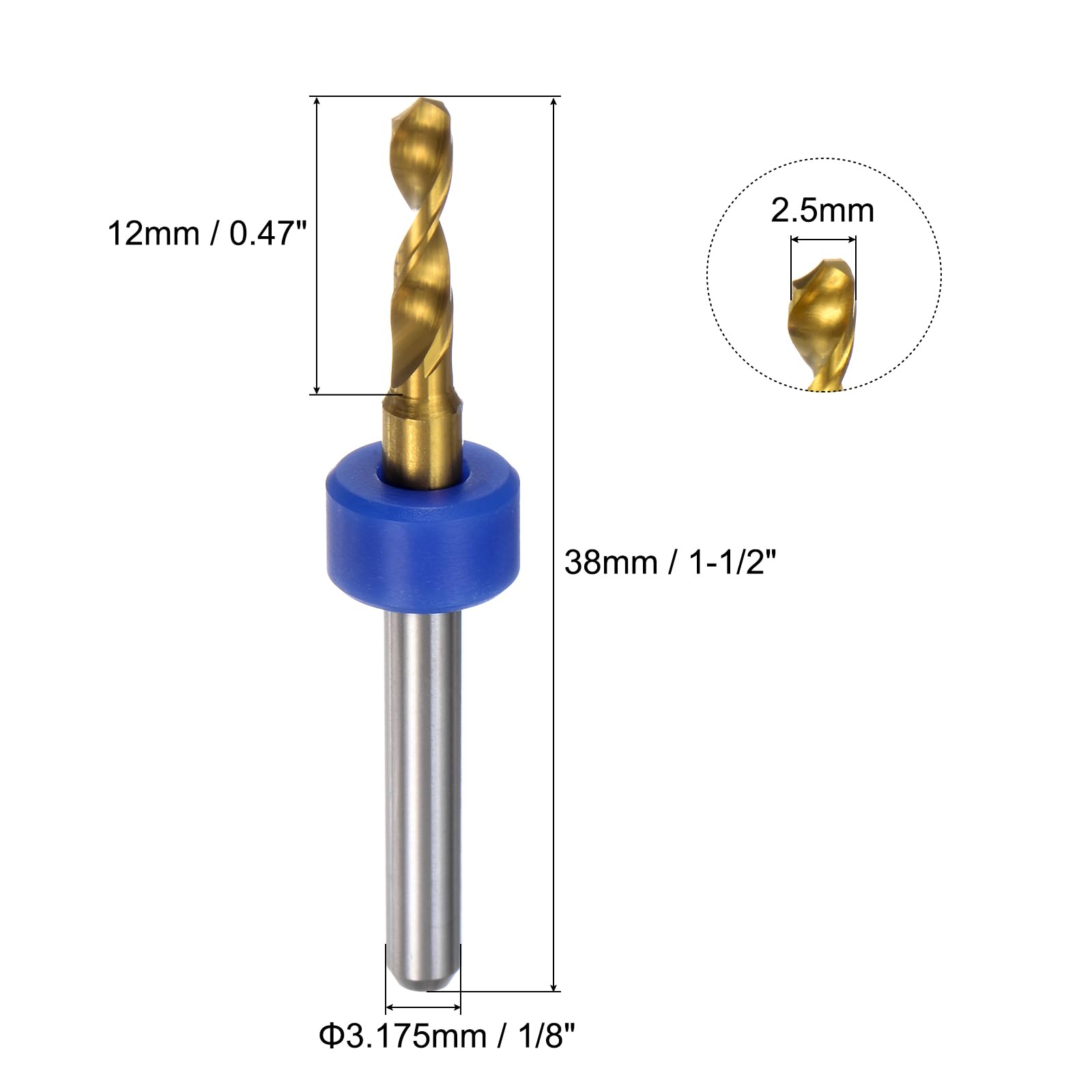 QUARKZMAN 10 Stück PCB-Bohrer 1/8" Schaft ⌀ 2,5 mm Titanbeschichtete Karbid-Mikro-Twist-Mini-Bohrer-Set Rotierendes Bohrwerkzeug für Leiterplatten-Schmuck CNC-Gravur