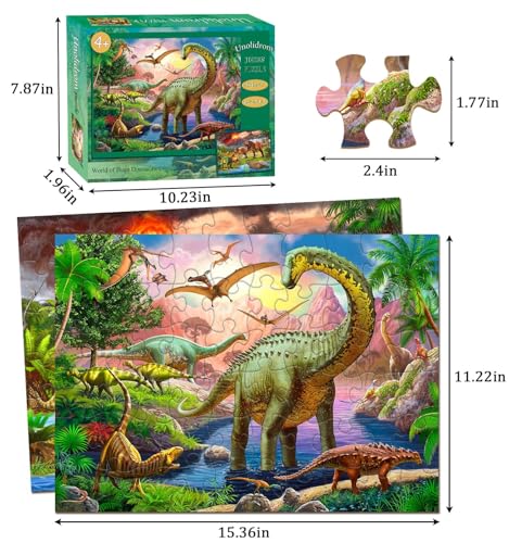 Image of Puzzles for Kids Ages 4-6 - 2 x 60 Pieces Puzzles for Kids Ages 3-5 6-8 - World of Huge Dinosaurs - Learning Educational Toys for Boy and Girl (2 Packs)