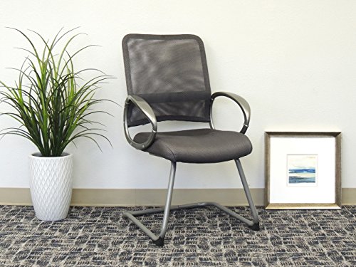 Boss Office Products Mesh Back Guest Chair with Pewter Finish in Charcoal Grey