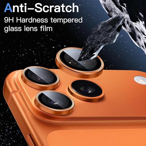 Image of Choiche Camera Lens Protector for iPhone 17 Pro 6.3-Inch and iPhone 17 Pro Max 6.9-Inch, 9H Tempered Glass Metal Individual Ring Cover, Easy Installation Tray, HD Clear, 1 Set,(Cosmic Orange)