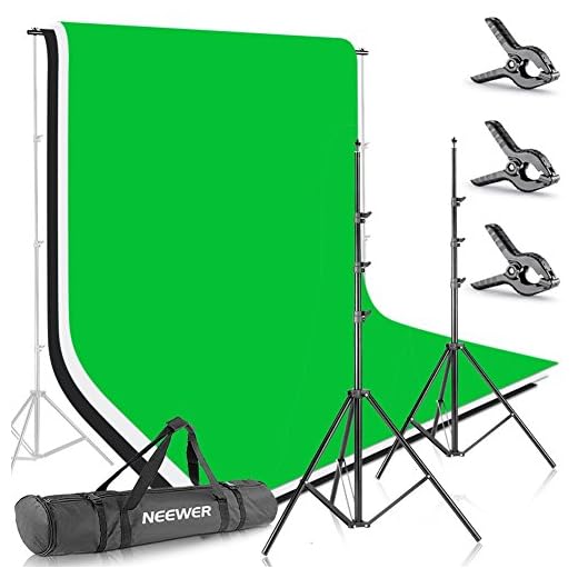 Neewer 8.5ft X 10ft/2.6M X 3M Background Stand Support System with 6ft X 9ft/1.8M X 2.8M Backdrop(White,Black,Green) for Portrait,Product Photography and Video Shooting