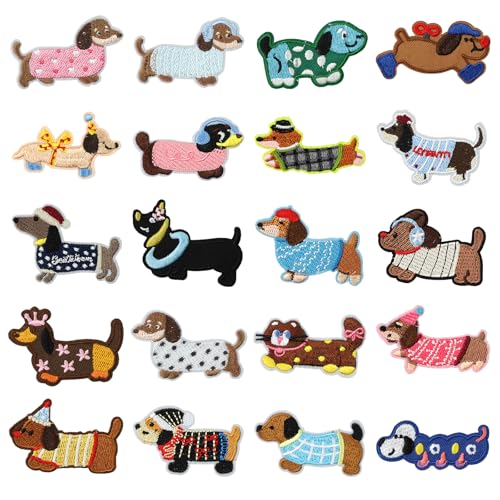 Molirex 20 Pièces Patch Thermocollant Teckel Ecusson Thermocollant Chien Patchs à Repasser pour Vêtements, Jeans, Sacs, Chapeau, Sac à Dos, DIY