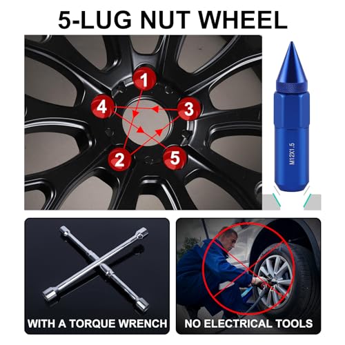 Image of SINGARO 20PCS M12X1.5 Wheel Lug Nuts, Cap Spiked Extended Tuner 60mm Aluminum Wheels Rims Lug Nuts (Blue)