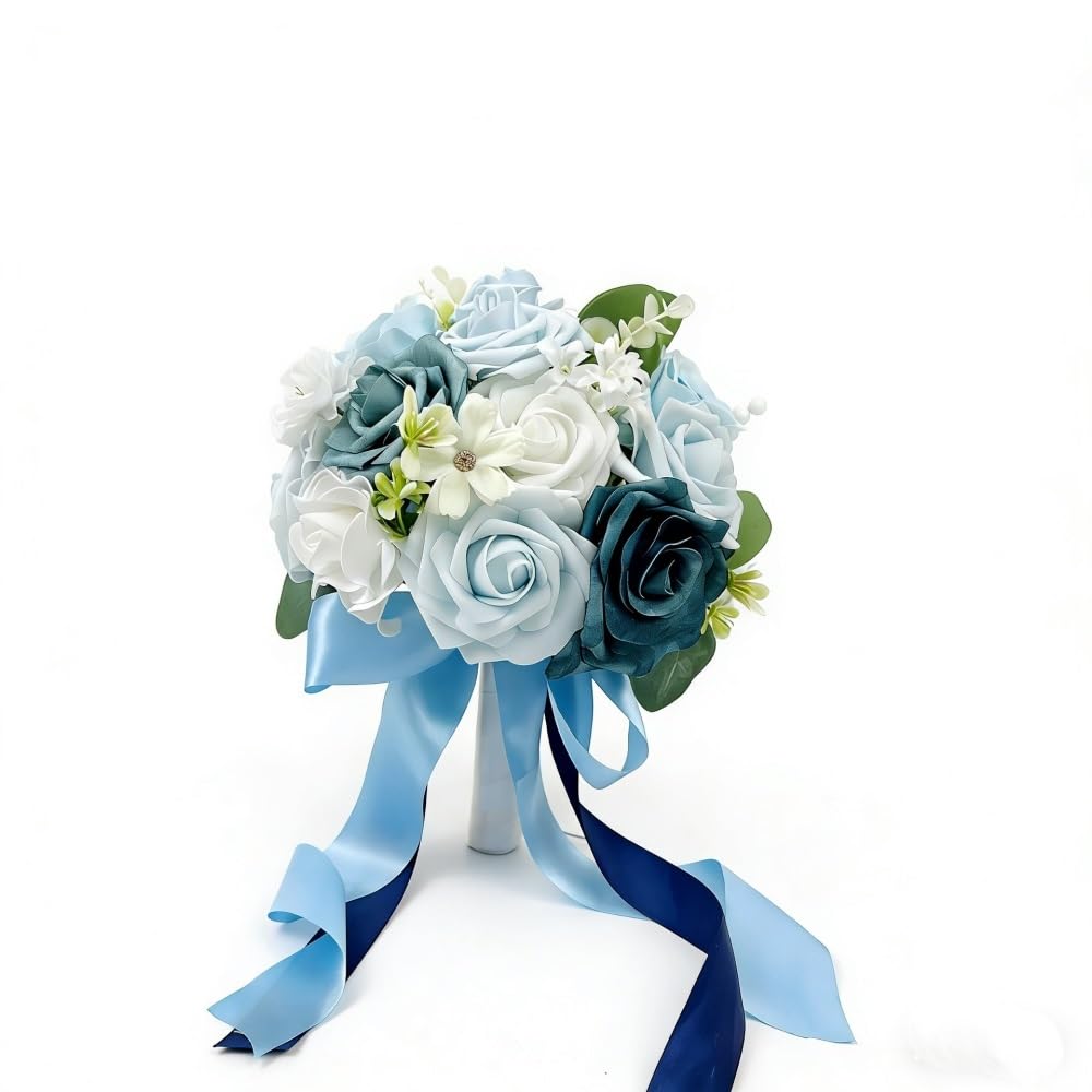 HUFFA Sky Blue Bride's Bouquet - Elegant Wedding Floral Arrangement for Brides and Bridesmaids(Skybluebouquet)