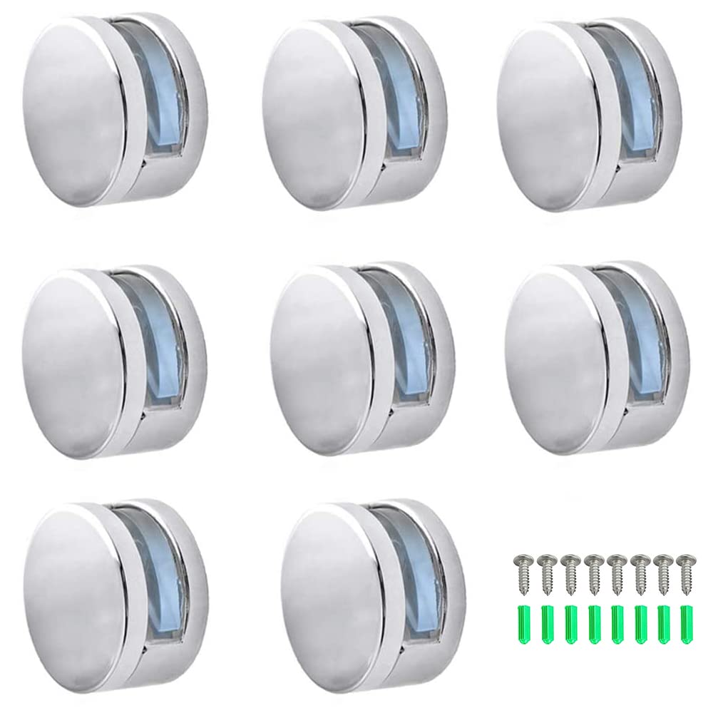 YUE Qin 8 Pcs Glass Clamp Bathroom Mirror Clips Glass Clamp Holder Wall Bracket Round Clips Set Zinc Alloy Chrome