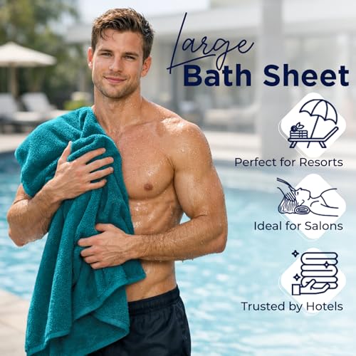 Image of DAN River 2 Pack Bath Sheets Extra Large 35x70, Large Bath Towels for Adults, XL Oversized Heavy Duty Towel Set, 600 GSM 100% Ring Spun Cotton, Soft Quick Dry, Teal