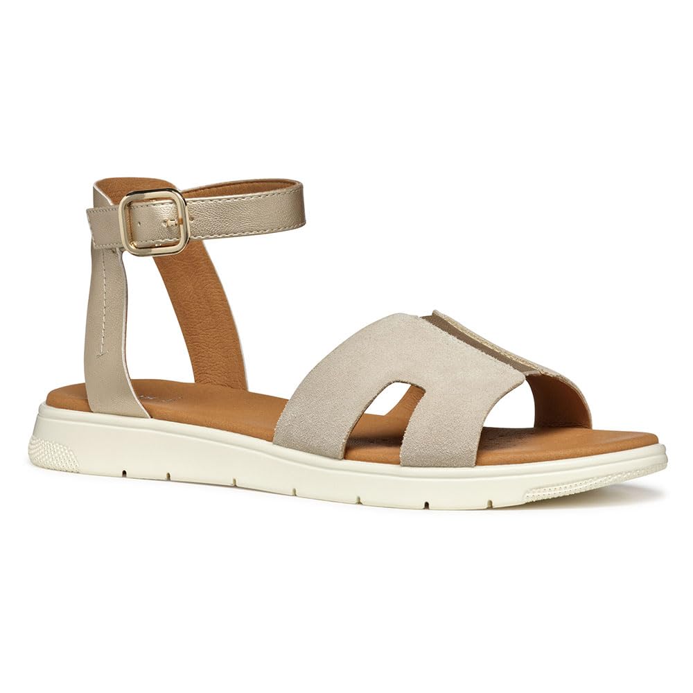 Geox D Dandra B, Sandalo Piatto Donna, Lt Gold/Lt Taupe, 37 Eu-image