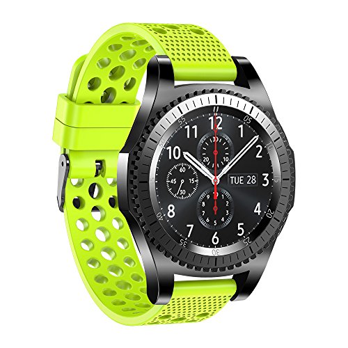 Honecumi-Bracelet de montre de rechange à libération rapide, respirants, universels, 22 mm, pour Samsung Gear S3 Classic/Frontier, unisexes, 22mm watch strap green Cover