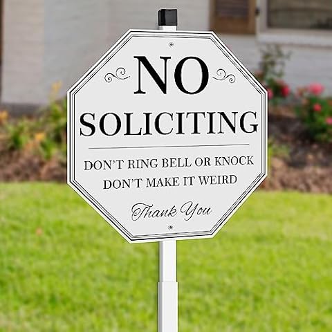 Uflashmi No Soliciting Yard Sign, No Soliciting Sign for House Yard with Stake, 10” x 28”, Metal, Silver and Black Cover