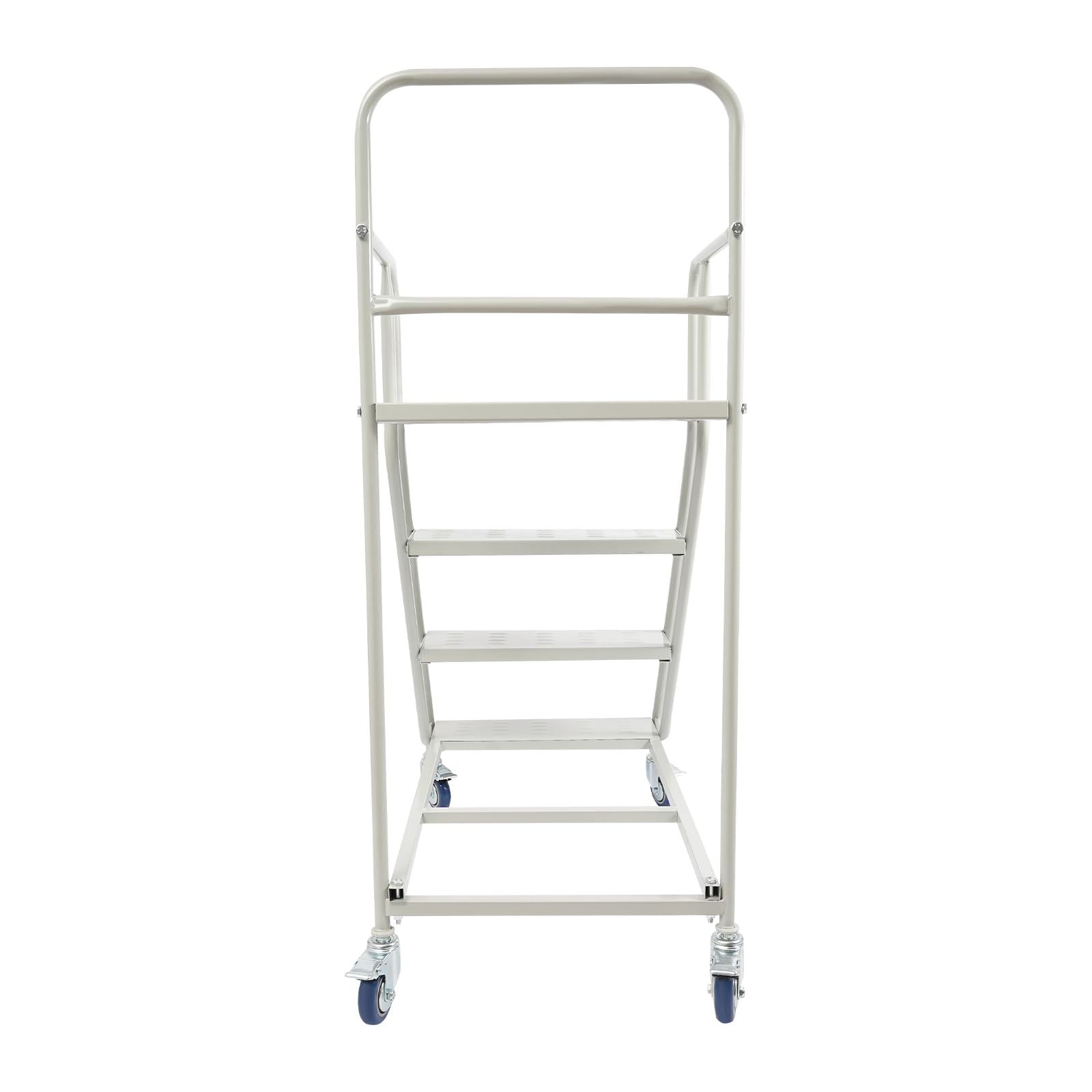 Escalera mecánica de 4 peldaños, 60 x 100 x 100 cm, escalera de seguridad, 4 peldaños, con ruedas y frenos, soporta hasta 400 kg, acero laminado en frío, escalera de almacenamiento de cuatro niveles