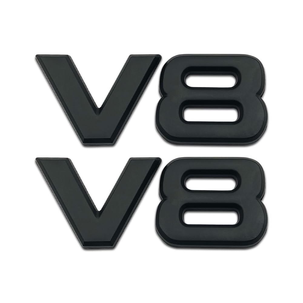 2Pcs Chrome Metal V8 Logo Car Emblem Rear Lid Trunk Sport Badge Engine SUV Coupe Racing Badge Sticker (Black)