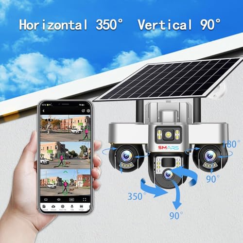 Image of smars 3-Lens PTZ Solar 4G SIM Security Camera | Outdoor CCTV with Triple View | Night Vision | Motion Detection | Full Mobile Control