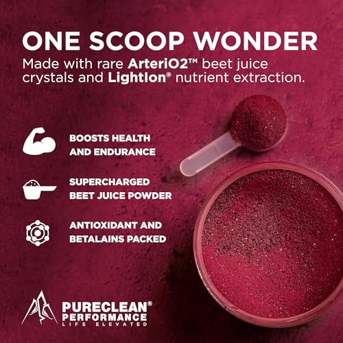 Image of PureClean Organic Beet Juice Powder - Nitric Oxide Supplement - 100% USA Grown Beets - Organic Beet Root Powder 30 Servings, 300g (2 Jars 60 Servings)