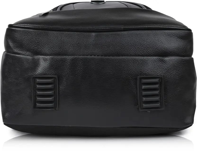 Image of Laptop Backpack for Men & Women | Black Faux Leather Office & Travel Bag 40L | Spacious Laptop Compartment | Front Organizer Pocket | College, Business & Daily Use