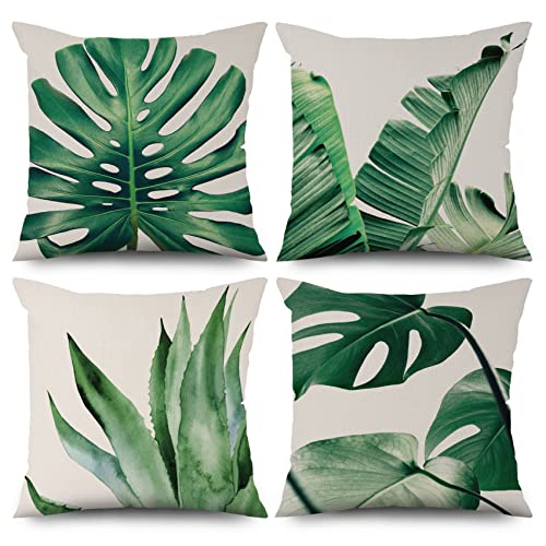 ASDCXZ Grün Kissenbezug 40x40 cm 4er Set, Minimalismus Frühling Grün Blätter Sofa Dekokissen Kissenbezüge Kissenhülle Waschbar Polyester Flachs Textil Outdoor Polster Kopfkissenbezug Kissen Bezug