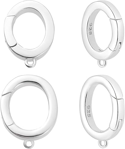 PH PandaHall Anillo de puerta de resorte de plata de ley 925 de 2 tamaños con bucle, 0.630 in y 0.551 in, cierre de collar ovalado, cierre de