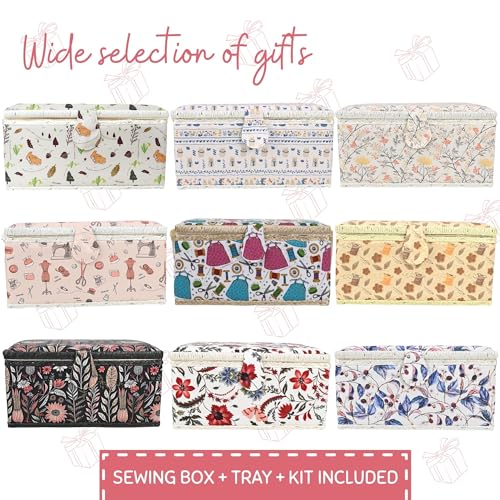 image for Comfecto Sewing Box Large with Removable Tray Pincushion, Sew Basket O