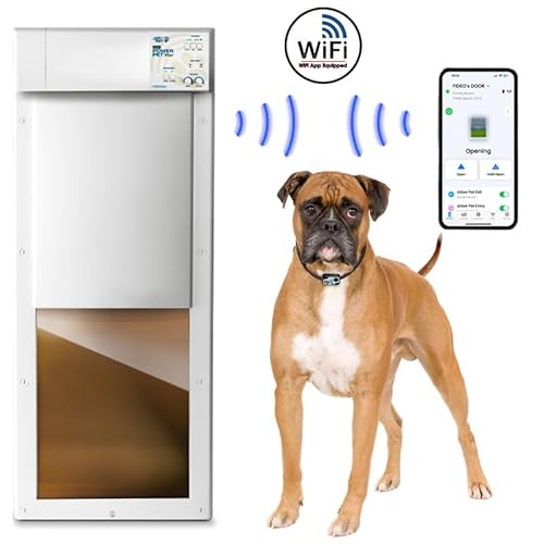 New, Improved Power PET® Automatic WiFi Dog Door by High Tech Pet, Operated by Ultrasonic Pet Collar, App Controlled, Air Tight with Secure Auto Dead Bolt Lock and 24-7 Entry & Exit Timers - Large