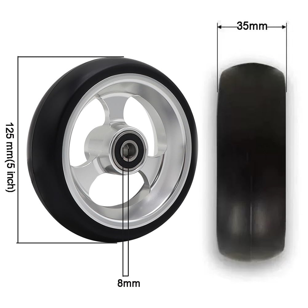 Koło przednie do wózka inwalidzkiego, koło zapasowe 4/5 cala do chodzika sportowego, opona pełna bez pneumatycznych z piastą koła ze stopu aluminium(125mm/5inch)