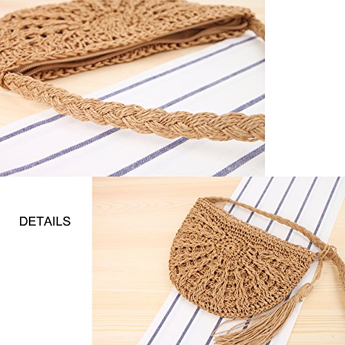Image of Teeya Straw Crossbody Bag Women Weave Shoulder Bag Round Summer Beach Purse and Handbags