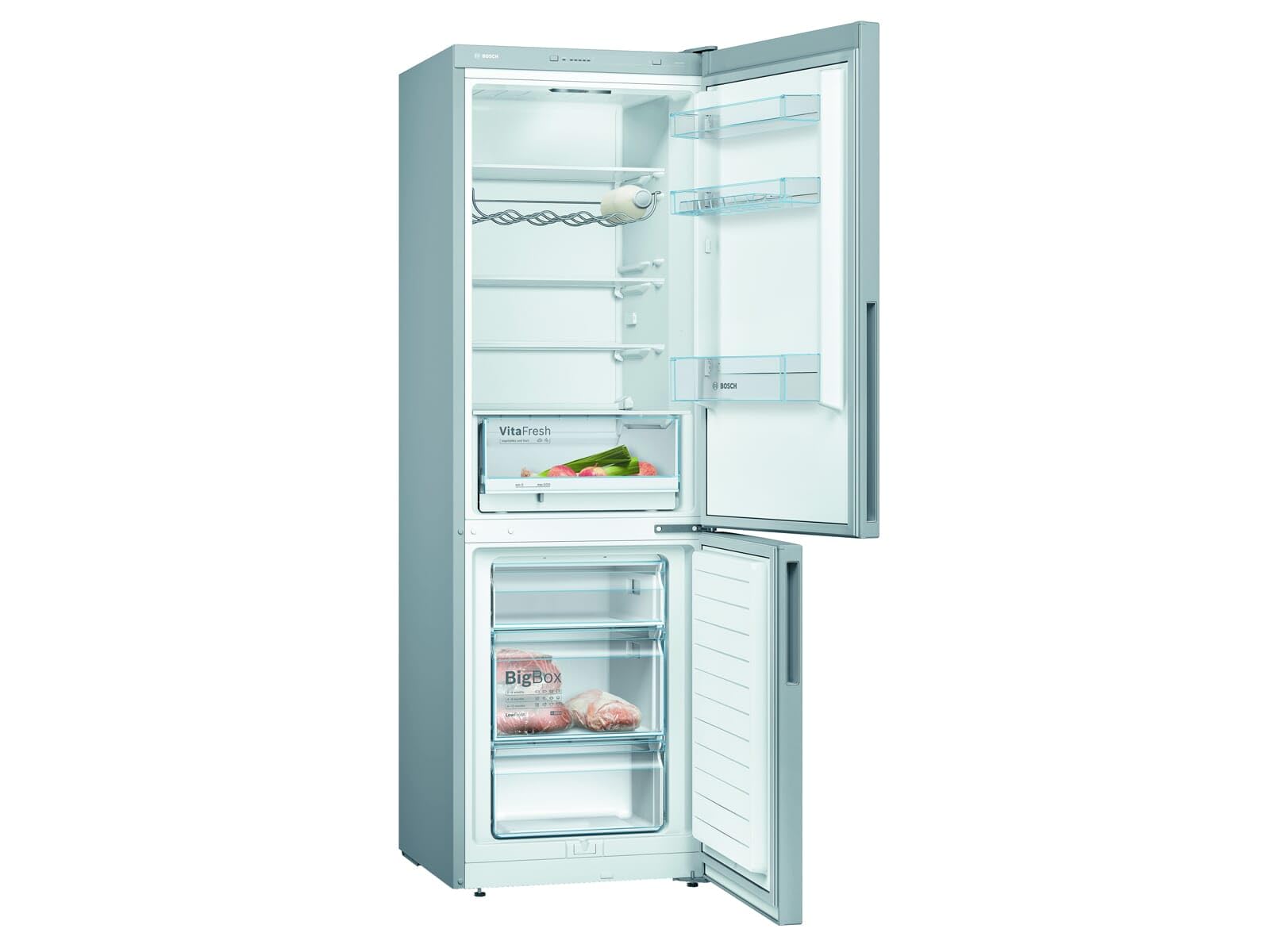 Bosch Serie 4 Freistehende Kühl-Gefrier-Kombination 186 x 60 cm KGV36VLEA | LowFrost für selteneres Abtauen, VitaFresh Frischesystem, extra große BigBox Gefrierschublade, helle LED-Beleuchtung
