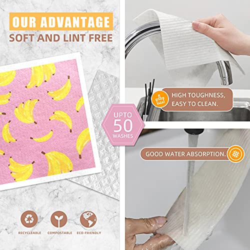 Gong Gong 4+4 Pcs Swedish Dishcloths For Kitchen 100% Biodegradable Eco-Friendly Cleaning Cloth Reusable Paper Towel For Washing Dishes 6.7×7.87Inches (Fruit) #TOP4